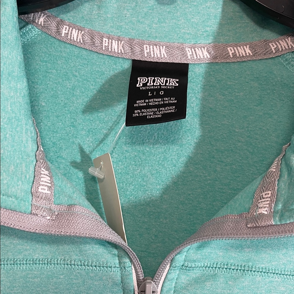 PINK Victoria's Secret Aqua Half-Zip Sweatshirt new size large - Picture 3 of 7